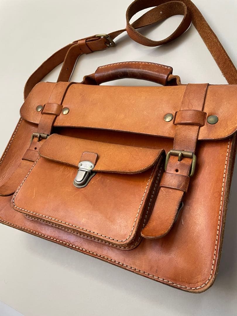 ビンテージ　OLD herz ヘルツ　bc-16 ブリーフケース　ショルダー HERZ（ヘルツ） BC-16 学生鞄風・2WAY ビジネスバッグ キャメル