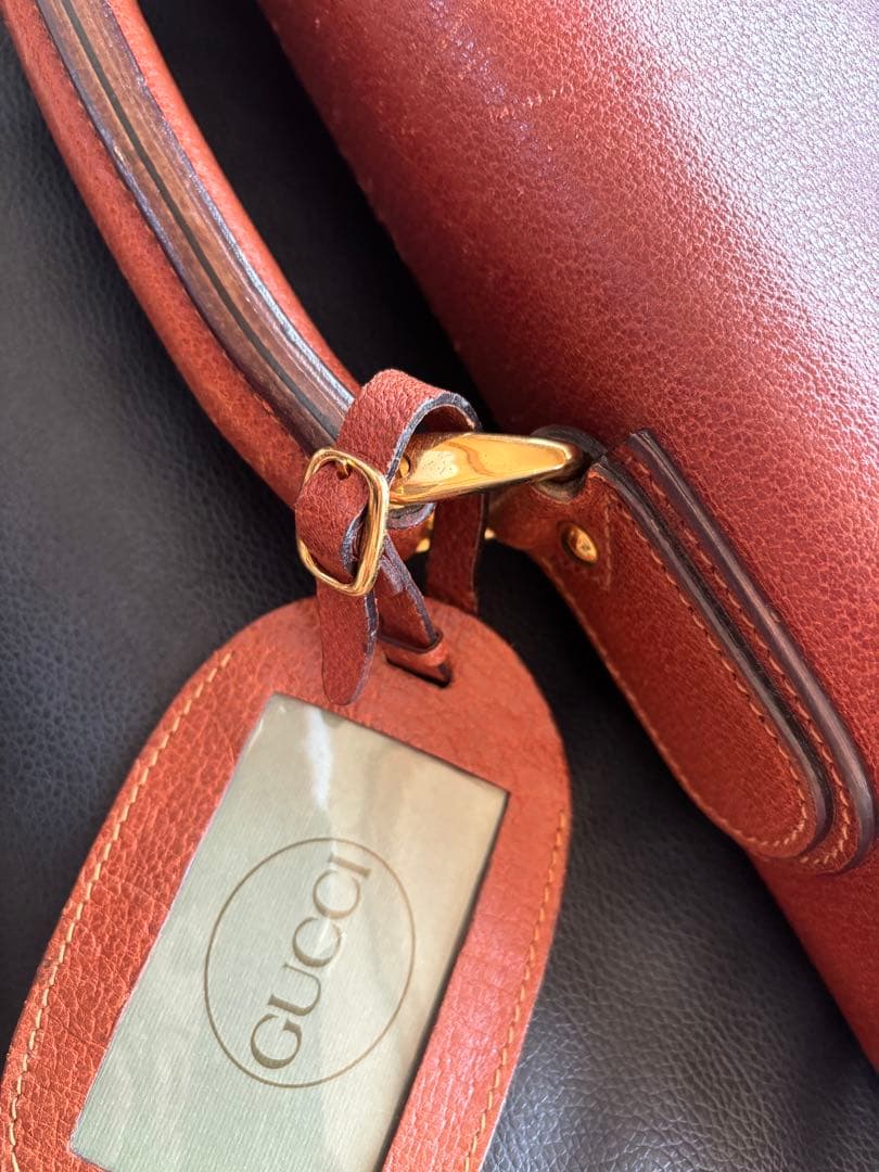 GUCCI ブラウンレザー ガーメントバッグ トラベルバッグ ストラップ付き