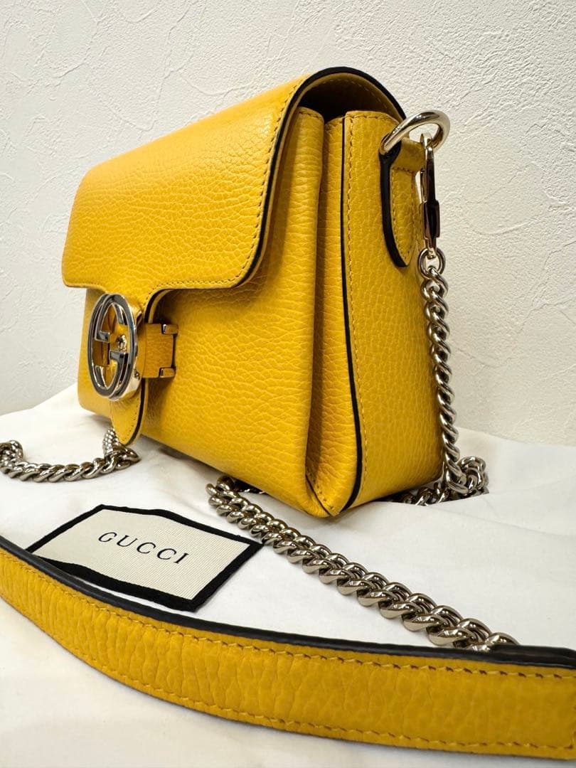 美品☆GUCCI インターロッキング イエロー レザーショルダーバッグ
