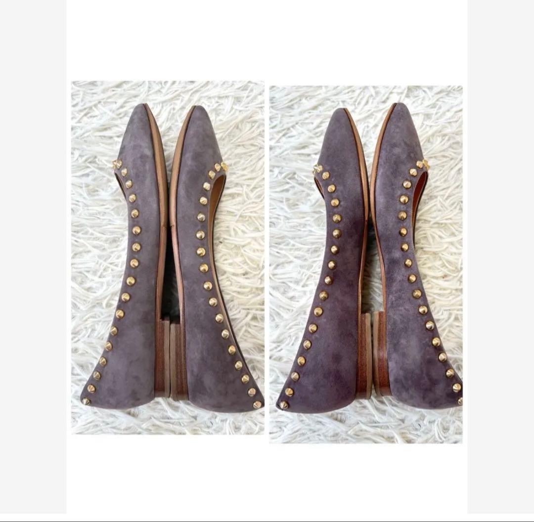 極美品 袋付き PELLICO スタッズパンプス スエード グレー 361/2