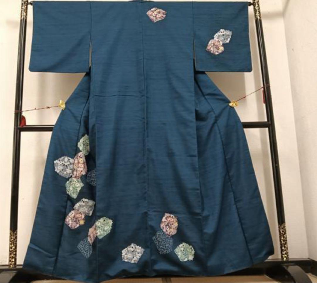 着物リメイク 訪問着紬地 草花文 から作務衣 長身の方でも