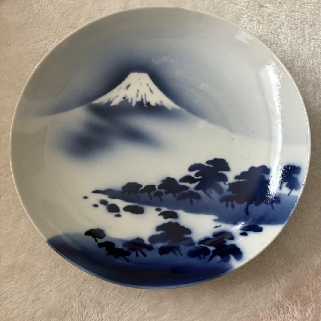 富士山 松 飾り皿 絵皿 アンティーク レトロ 骨董品 年代物 23cm 1