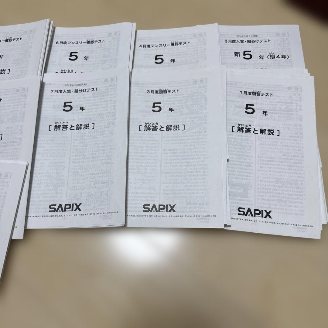 2024年度SAPIX 5年組み分け、復習、マンスリー、テスト全11回 - メルカリ