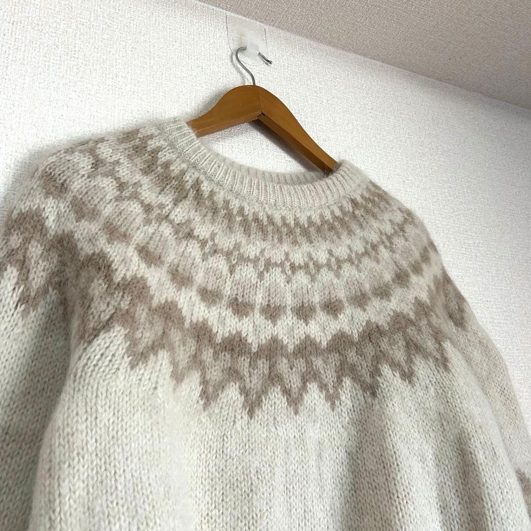 バトナー ニット ノルディック柄 ウール モヘヤ アルパカ アイボリー