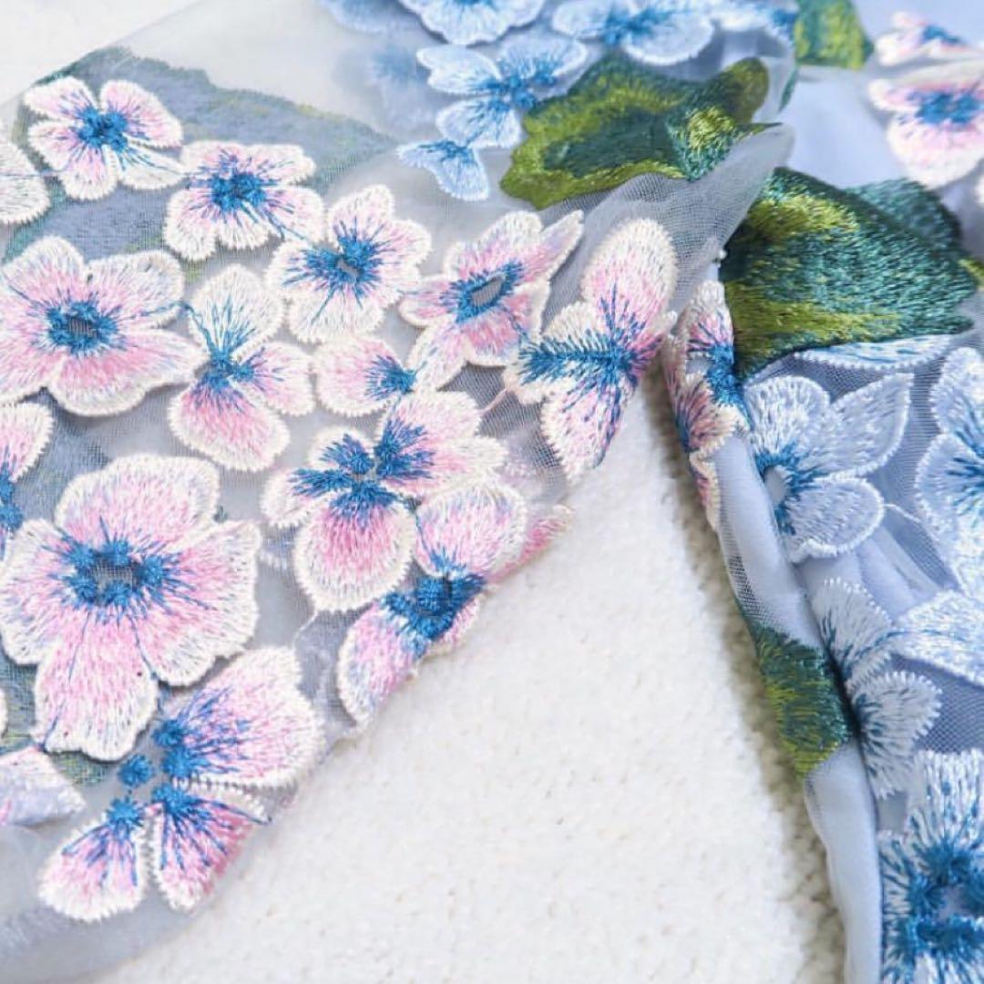 美品】chesty チェスティ 紫陽花刺繍ワンピース 水色 サイズ0 - メルカリ