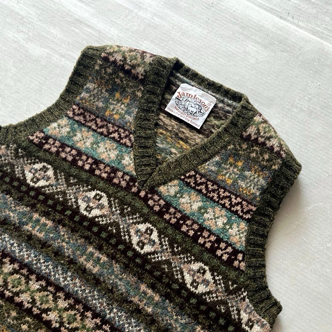 美品 Jamieson's ジャミーソンズ オリーブ フェアアイル ニットベスト