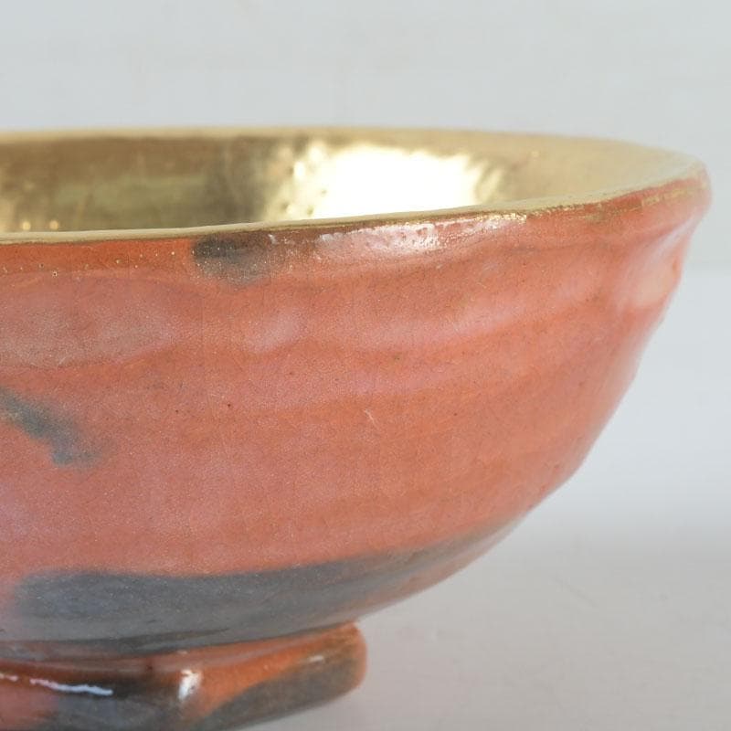 茶道具 八坂焼 赤楽 金銀二段 嶋台茶碗 共箱 V 9818 - メルカリ