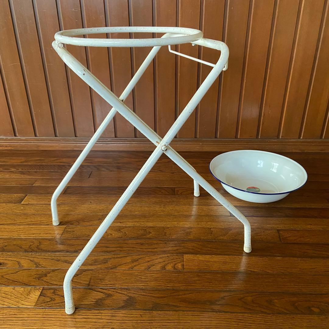 アンティーク ホーロー洗面器 スチール台 昭和レトロ 手洗い - メルカリ