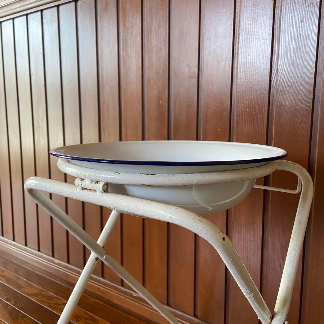 アンティーク ホーロー洗面器 スチール台 昭和レトロ 手洗い - メルカリ