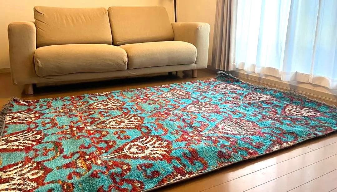 SALE【新品未使用】アスプルンド ターコイズ 花柄 ラグ 約140x200cm