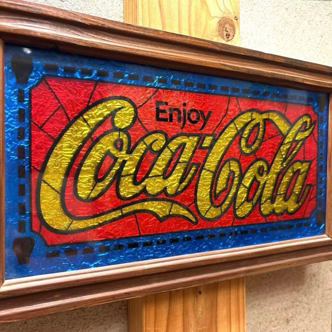 70年代　コカコーラ　ステンドグラス　看板　サイン　アメトイ　バー　ガレージ コカ コカ コーラ ネオン 看板 インテリア バイク 車 家具 アメリカン