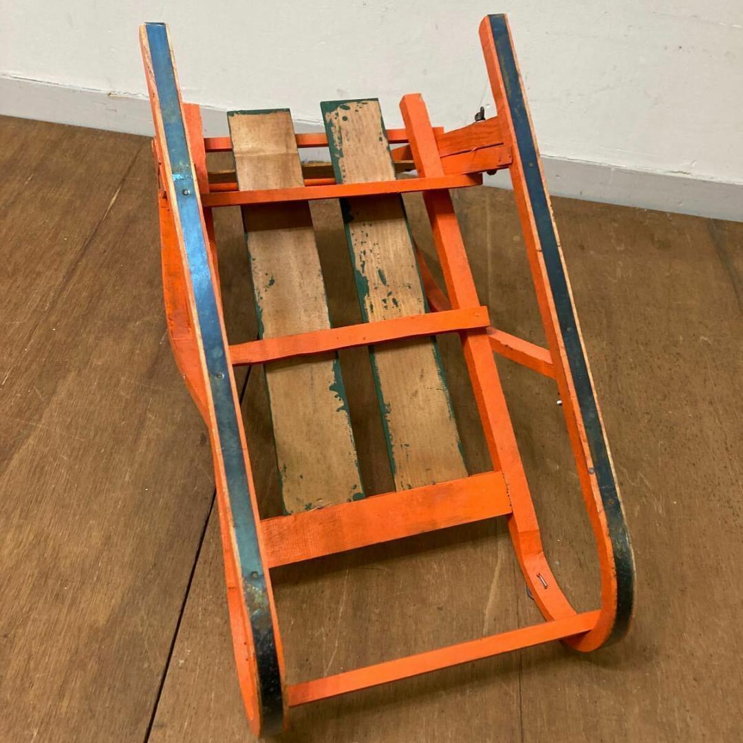 木製 手押し そり 昭和レトロ オレンジ4 曲げ木 犬ぞり 犬そり