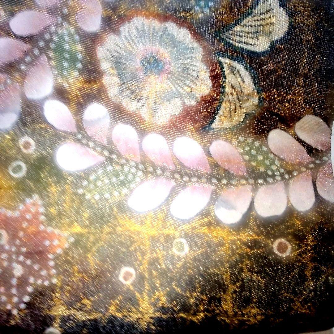 辻が花袋帯美しい金銀彩入り花柄刺繍黒と金銀地柄未使用品 - メルカリ