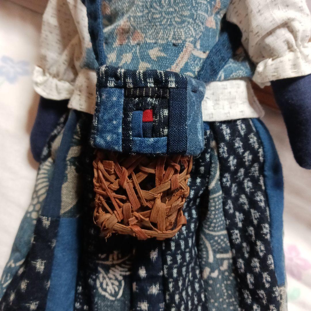 古布リメイク～古布型染め雪ん子絣藍染古布人形山葡萄バック - メルカリ