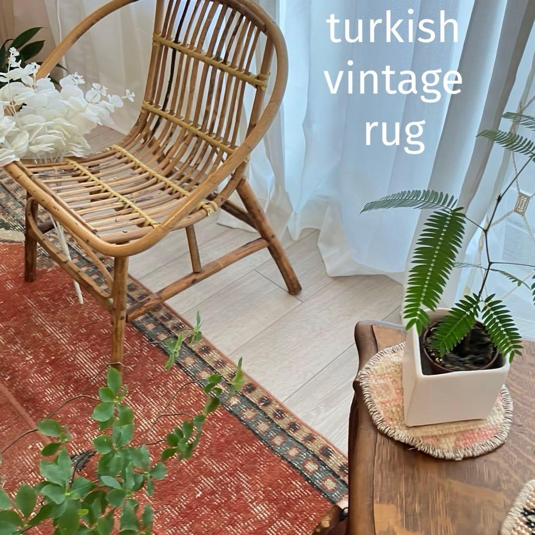 オレンジ✳︎65×187 ブルー パッチワークランナー トルコヴィンテージラグ