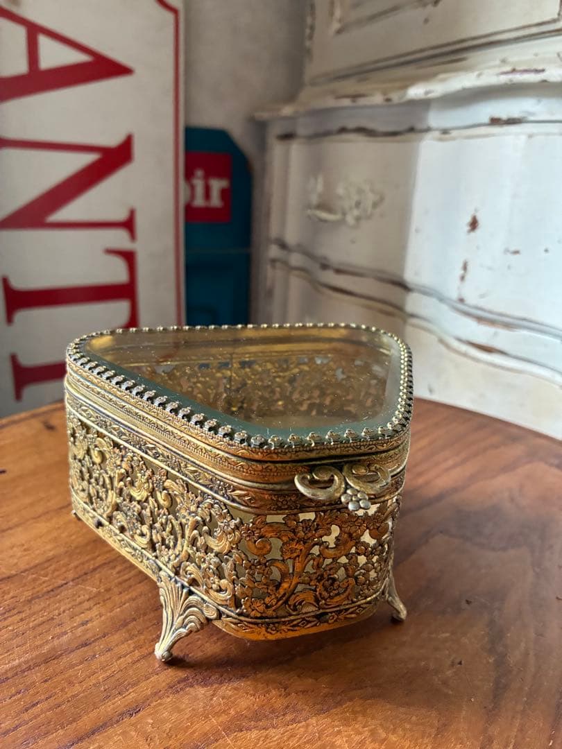 k*♡様 フランス アンティーク オルモル ガラス ジュエリー ボックス 真鍮