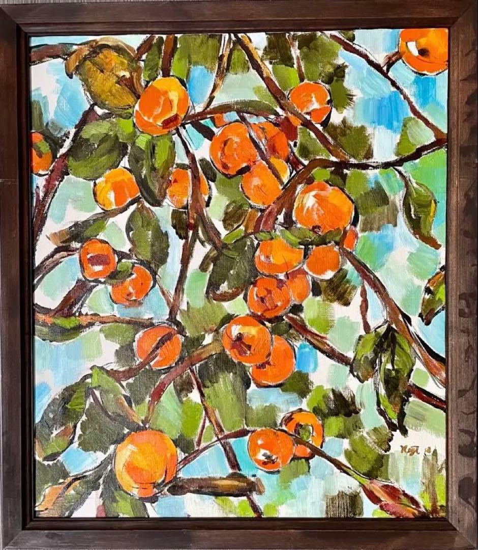 油彩 原画】柿の木 ― 秋の光を描いた一点物（2019年作） - メルカリ