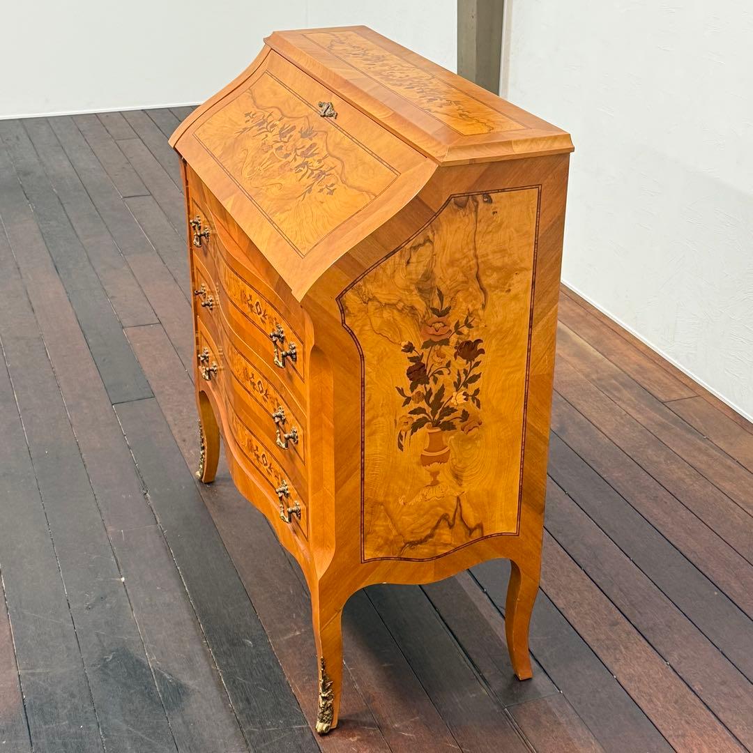 H110K64 イタリア製 象嵌細工 ライティングビューロー 鍵付き