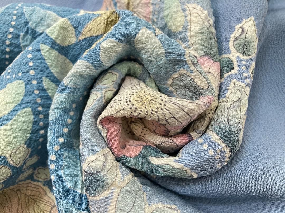 作家物 辻が花 絞り 辻ヶ花 訪問着 正絹 袷 水色 青 ブルー ピンク1396