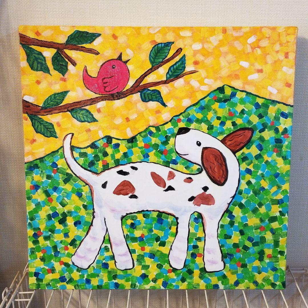 油絵　Yumiko確認　友だちの歌を聴く犬 油絵 Yumiko確認 友だちの歌を聴く犬 油絵 Yumiko様専用確認 友だちの