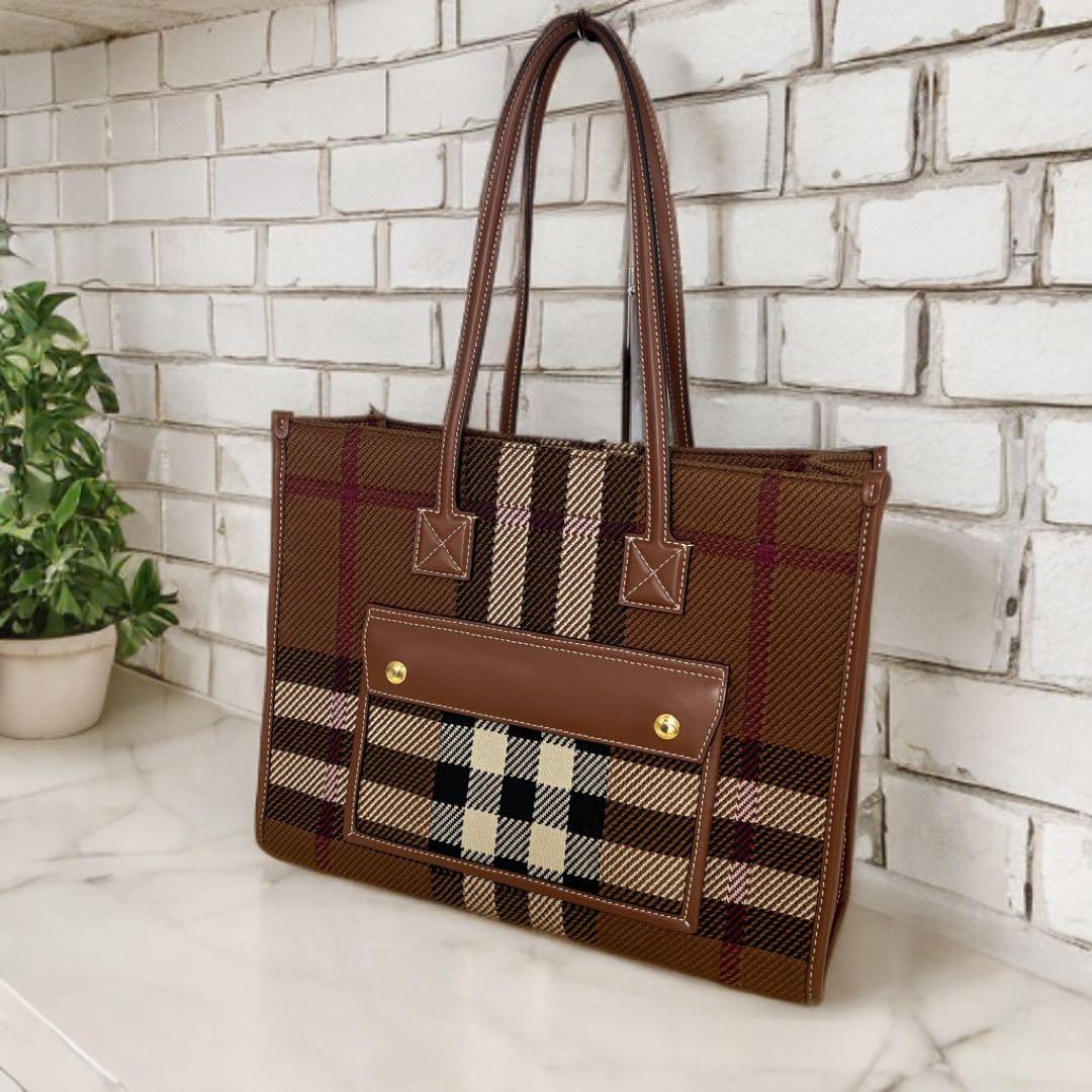 ✨極美品✨BURBERRY バーバリー ニットチェック トートバッグ ブラウン