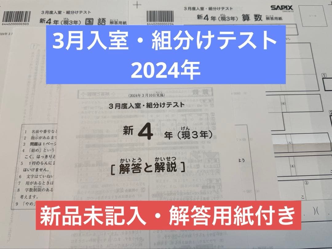 SAPIX 4年 3月入室・組分けテスト - メルカリ