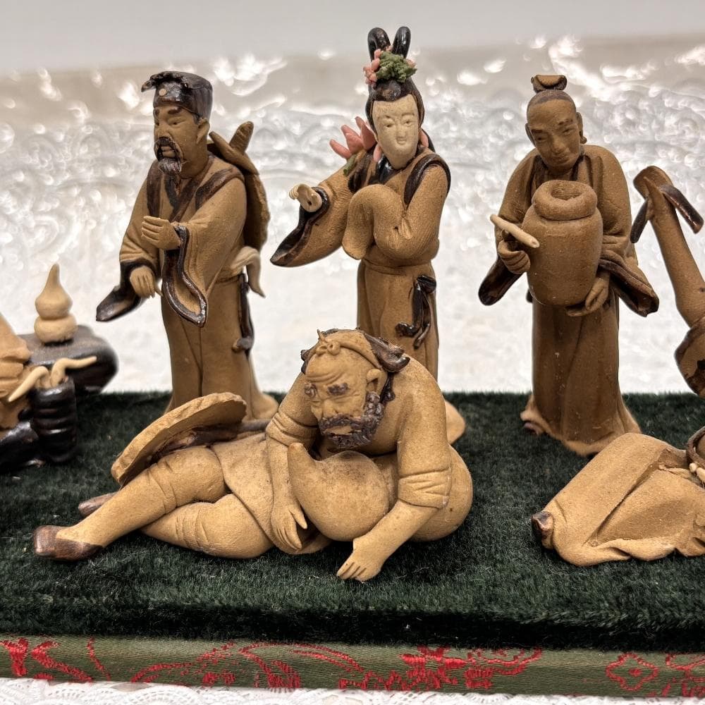 難あり 中国伝統美術工芸品 石湾陶器 八仙人 陶器豆人形 細密細工