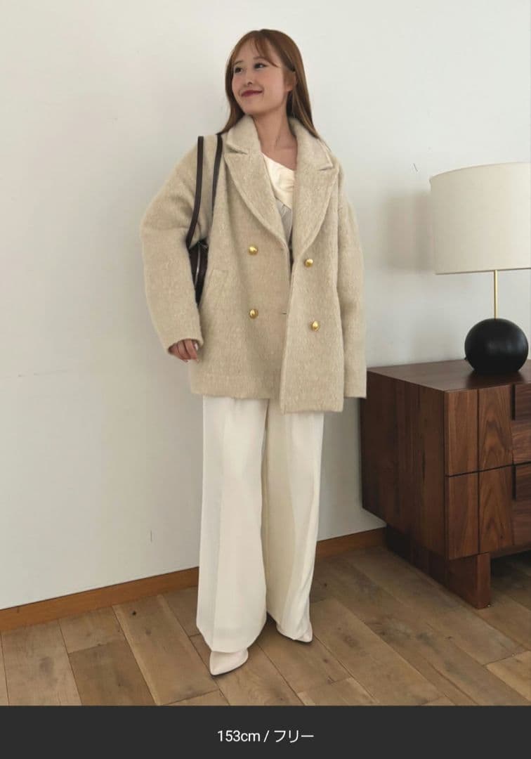 EMMA ROUGE VIF ラメシャギースライバーピーコート ベージュ - メルカリ