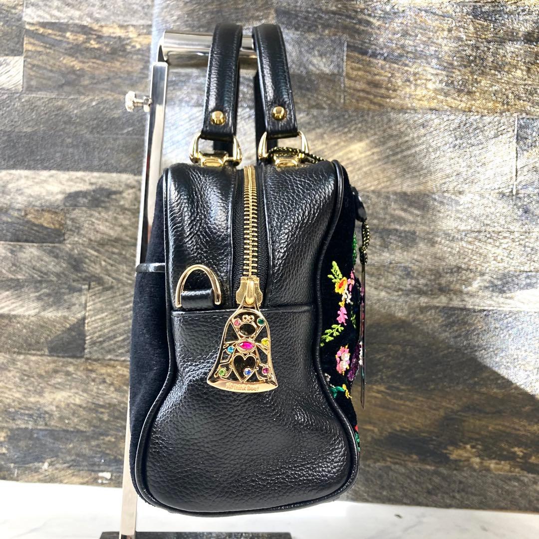 極美品 シンクビー ハンドバッグ ビーズ 花 ベロア 黒 レザー - メルカリ