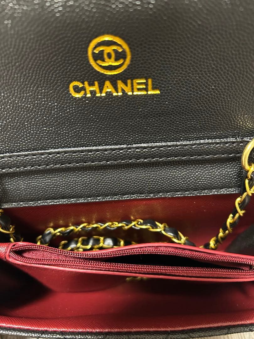 CHANELノベルティ ブラック キルティング 長財布 チェーンウォレット