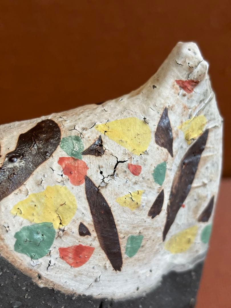 やまちゃん様専用河井寛次郎作色絵草花文鶏形置物 森の一番鶏夜から朝