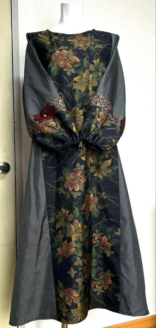 o28 大島紬 正絹 着物 リメイク Aラインワンピース - メルカリ