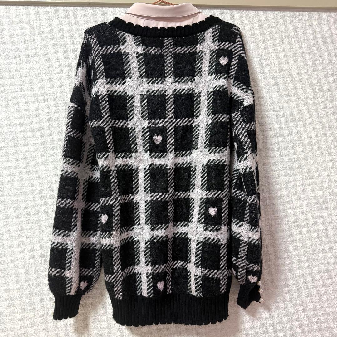 pium ハートチェックレイヤードニットワンピ - メルカリ