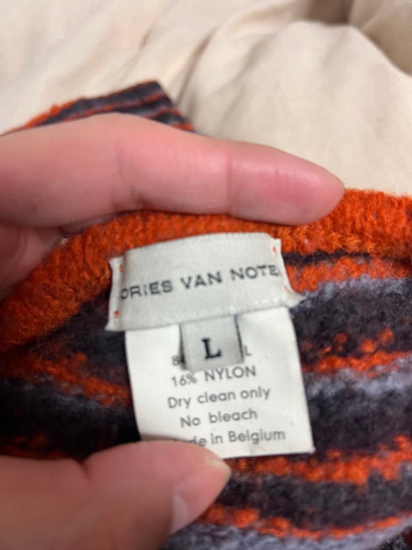 dries van noten オレンジ グレー ストライプ ニットセーター - メルカリ