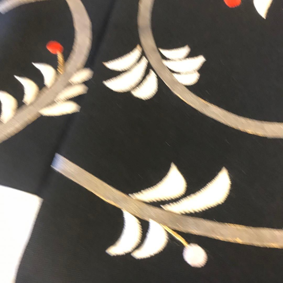 銀座越後屋 塩瀬 九寸名古屋帯 植物模様 刺繍 黒地 - メルカリ