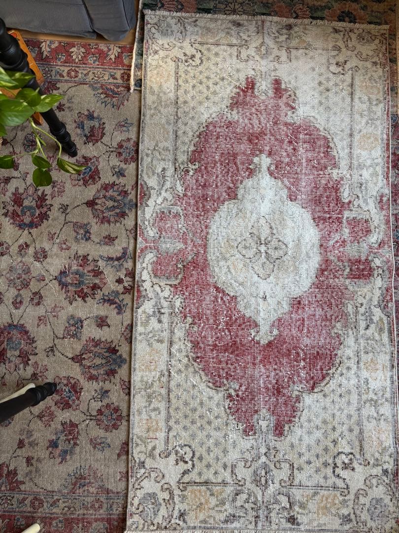 アンティークレッド　ベージュラグ　87×169 メダリオン　トルコラグ アンティークレッド ベージュラグ 87×169 メダリオン トルコラグ