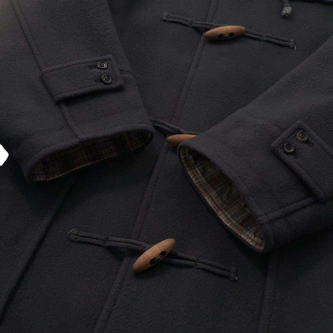 美品】PaPas パパス ダッフルコート チェック 木製トグル ダーク