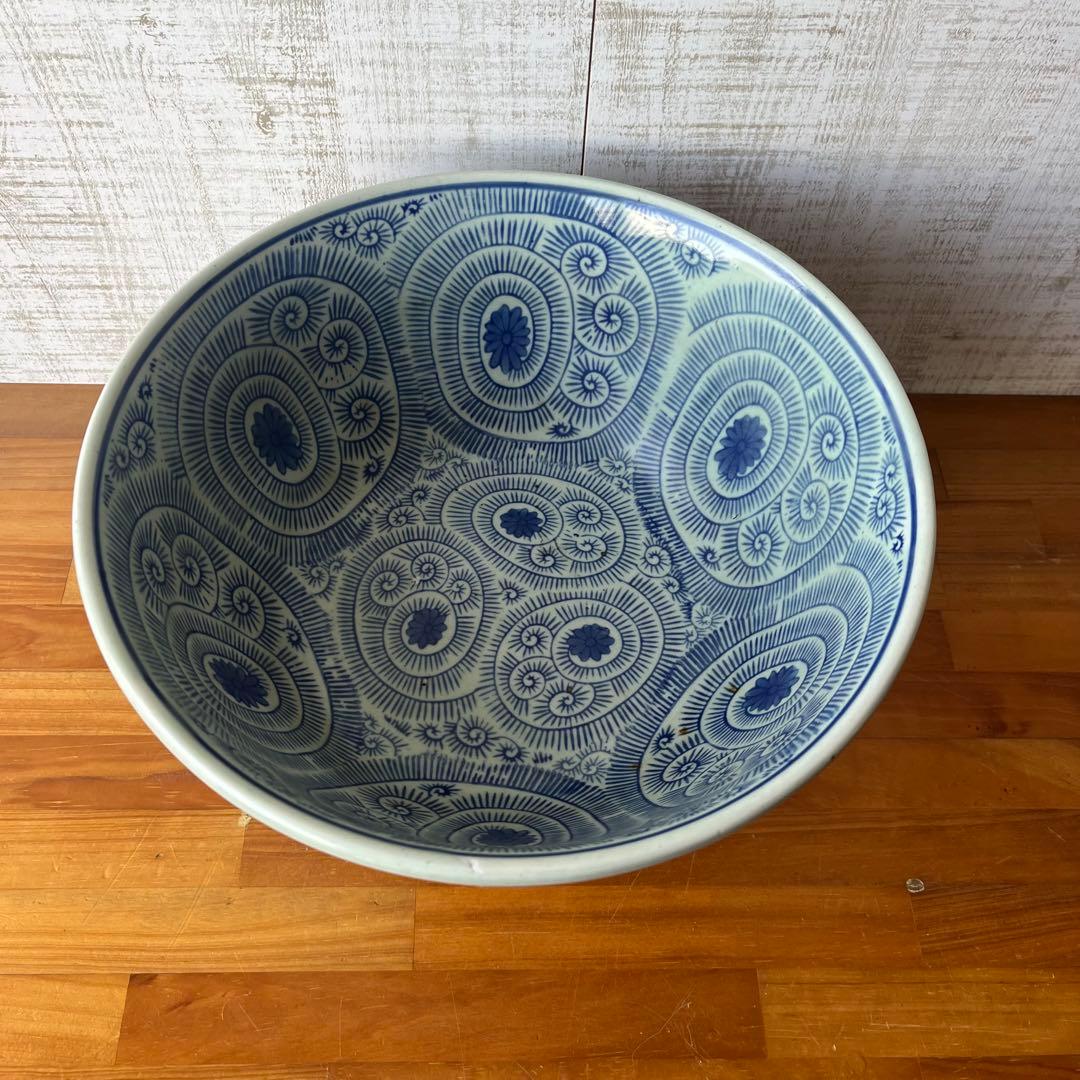 アンティーク】蛸唐草文 古伊万里 染付 縁起文様 大皿 骨董品 古道具