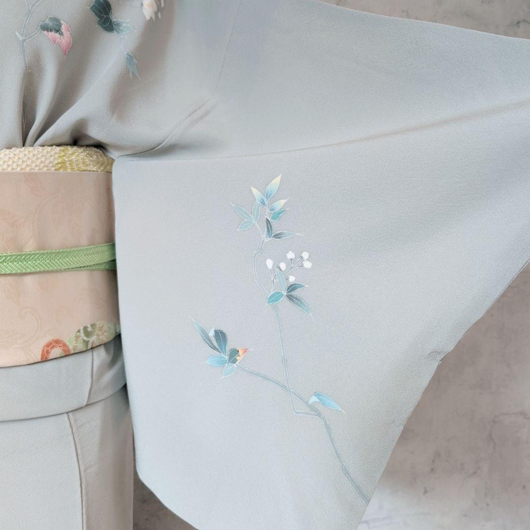 訪問着 フルセット 加賀友禅 虫食い 着物 正絹 花 祝い事 落款 E1