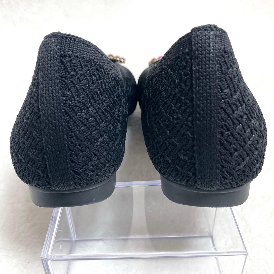 candy様専用 極美品DIANA フラットパンプス 23.5 黒ニット赤ハート