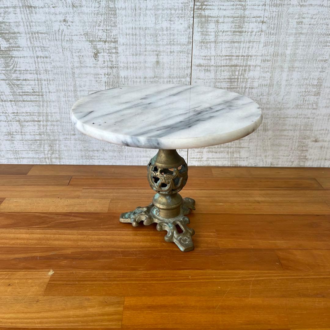 アンティーク】大理石天板 真鍮製フレーム 花台 飾り台 サイドテーブル
