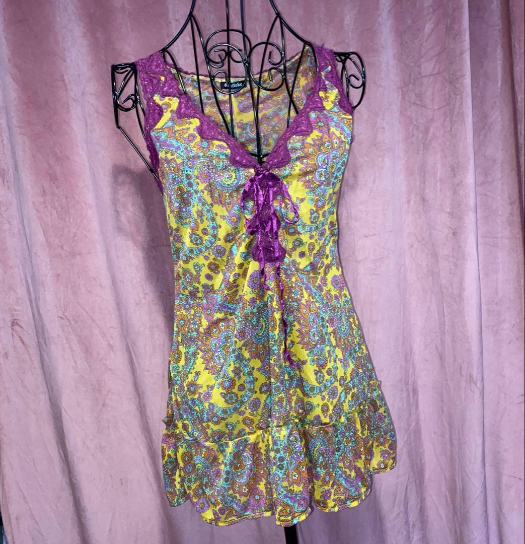 ペイズリー柄 レース リボン キャミソール 平成ギャルy2k - メルカリ