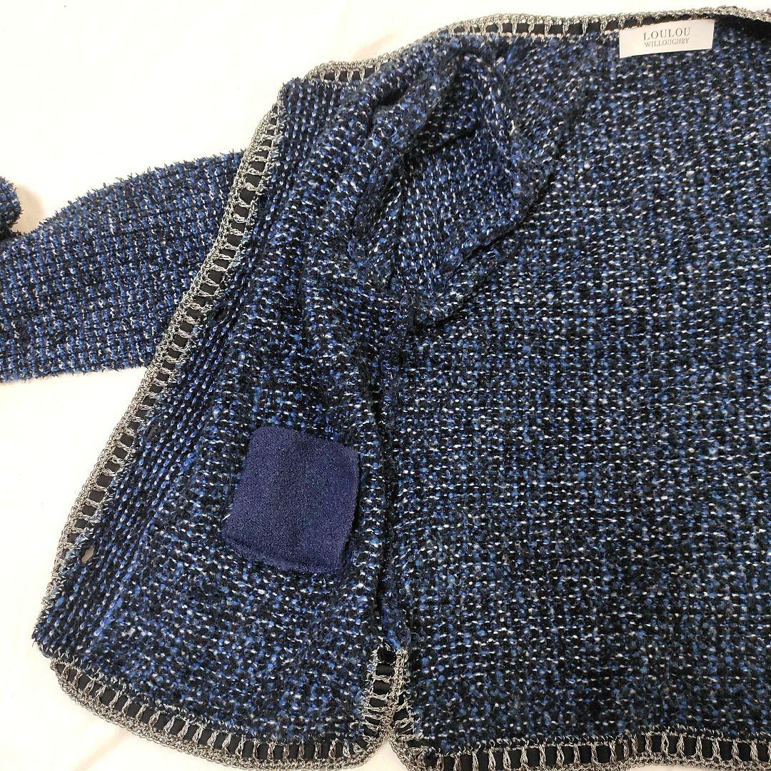 ルルウィルビー 金ボタン ツイード ニット ノーカラー ジャケット