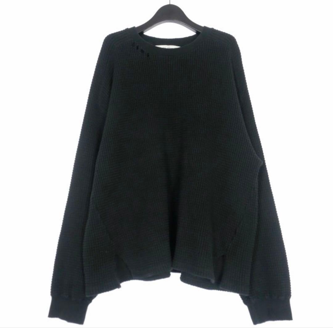 トップス ANCELLM 23AW DAMAGE HEAVY WAFFLE ANCELLM - HEAVY WAFFLE OVER LS | BLACK | ヘビーワッフル | NapsNote