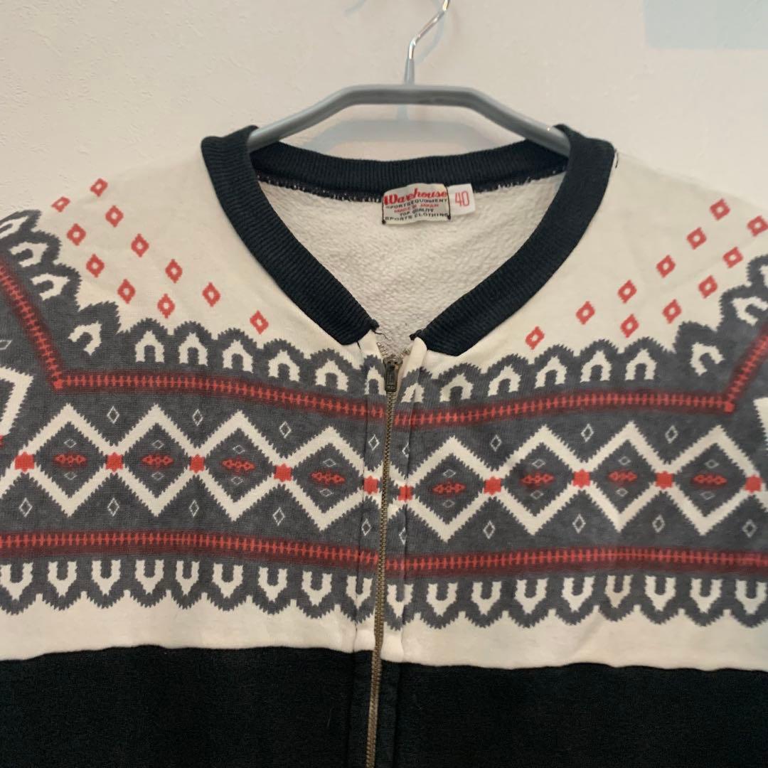 レア希少⭐︎WAREHOUSE ウエアハウス 雪柄フルジップスウェット 黒 40