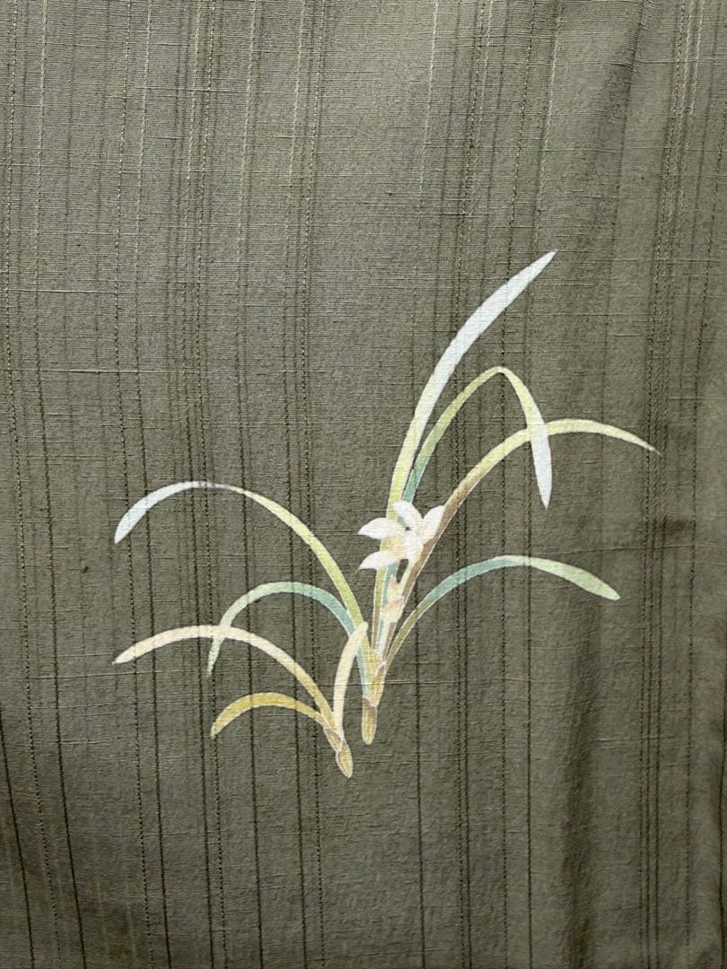 D 美品 十日町友禅 女流作家 遠田藤舟 花模様 緑 紬 正絹 袷 付下げ