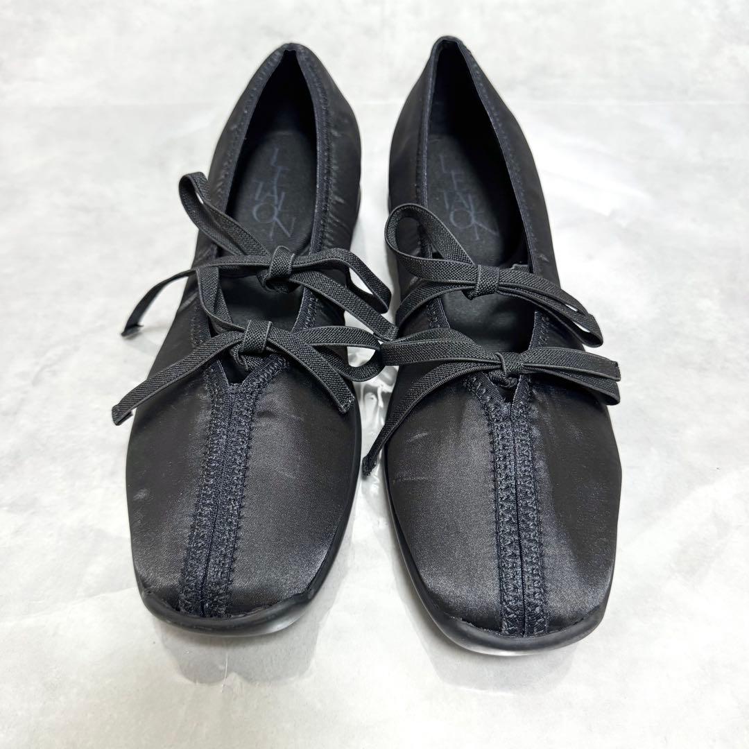 もえ ルタロン ダブルリボンバレリーナ 黒 24.5cm 防水 厚底