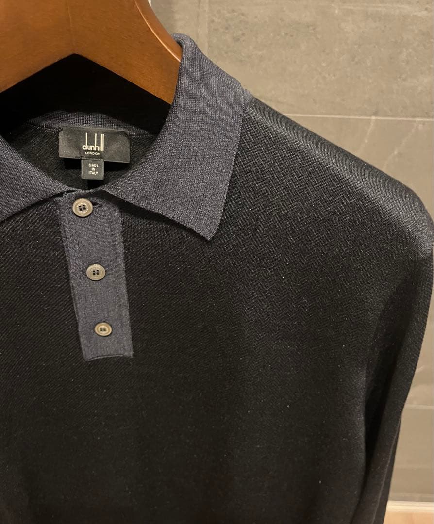 SALE】Dunhill ダンヒル シルク100%ダークネイビー ポロシャツL - メルカリ