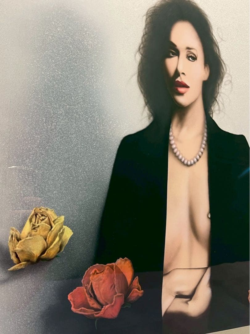 三尾公三 アクリル画 干ばらと女 1990 額装