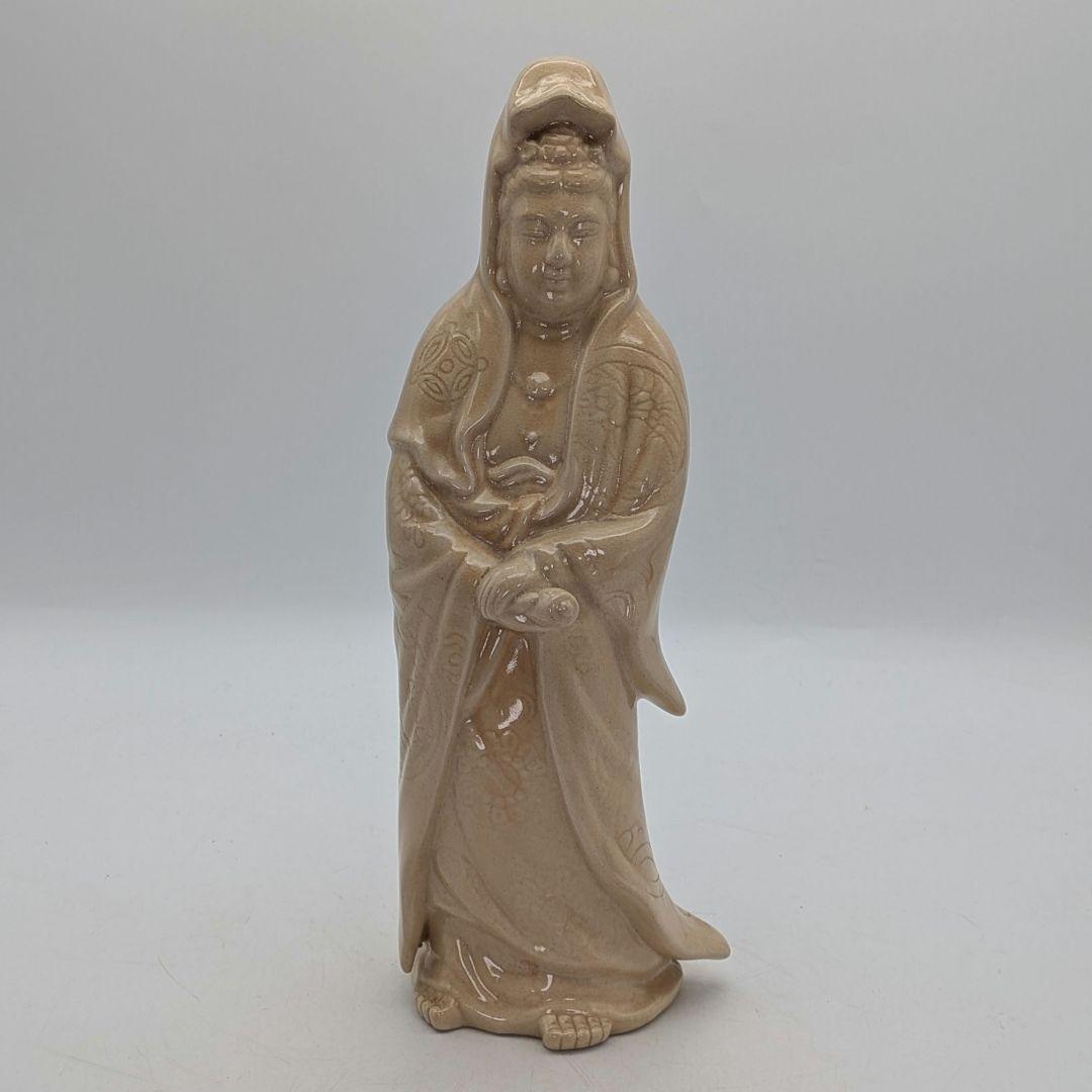 陶華山窯 松尾藻風 萩焼 観音菩薩立像 陶像 陶器人形 仏像 観世音菩薩 置物 陶華山窯 松尾藻風 萩焼 観音菩薩立像 陶像 陶器人形 仏像 観世音菩薩